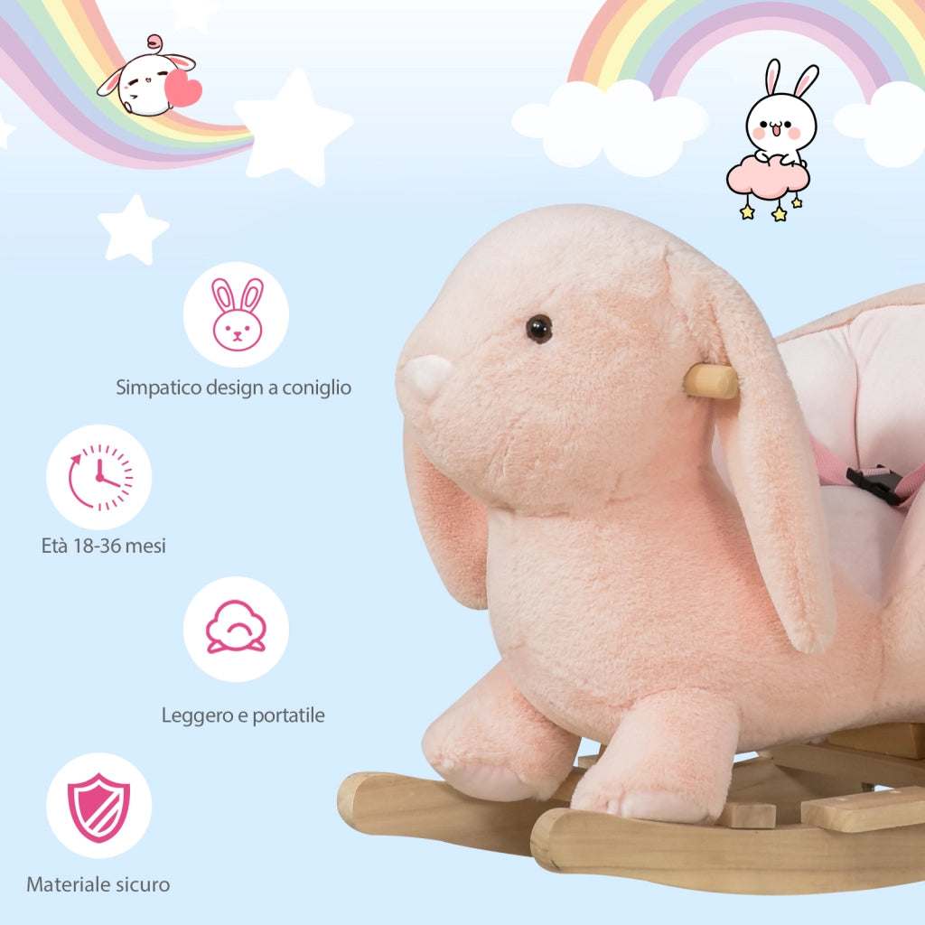 Cavallo a Dondolo per Bambini ¨C zephmum ¨C Rosa, Legno, 60x33x50cm