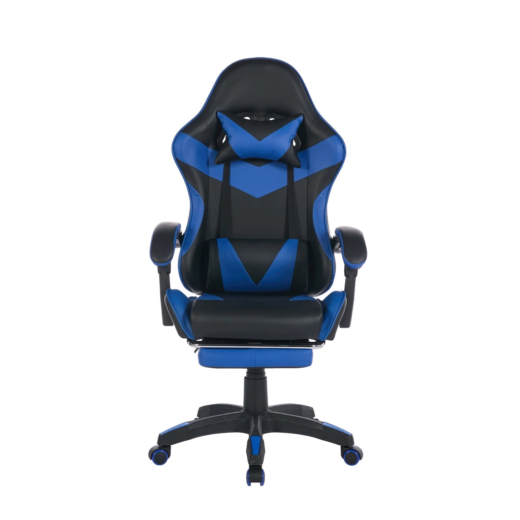 Sedia Gaming Ergonomica Girevole ¨C MINIMAL ¨C Ecopelle Nero e Blu, Poggiatesta e Supporto Lombare