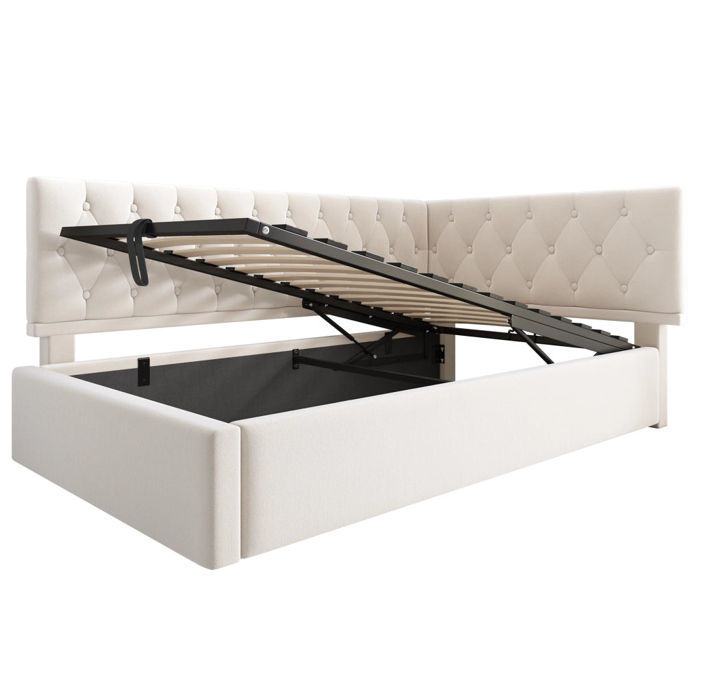 Letto imbottito con contenitore idraulico 90x200 cm in velluto beige