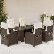 Set da Pranzo da Giardino 7pz con Cuscini in Polyrattan Marrone 3212686