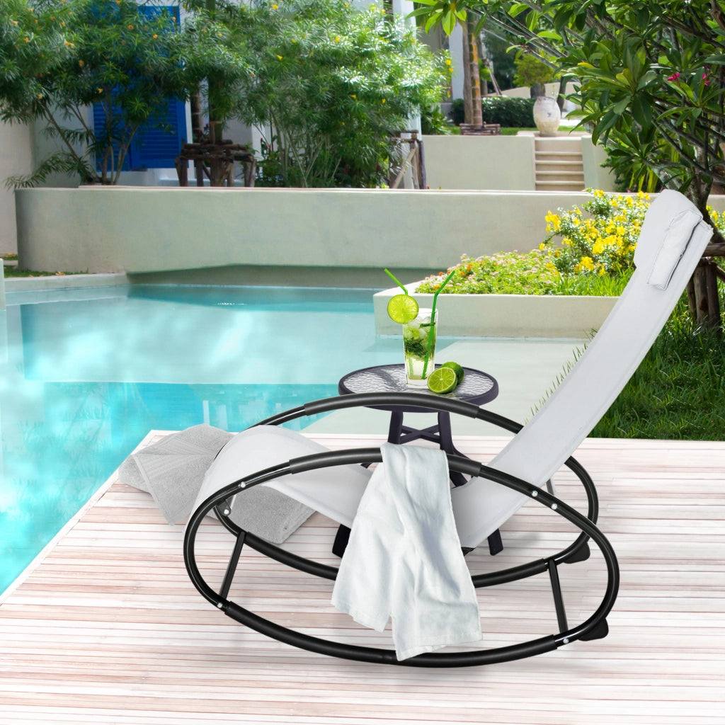 EasyComfort Sedia a Dondolo da Giardino Zero Gravity, Sdraio da Giardino Ergonomica con Cuscino e Tessuto Traspirante per Interno ed Esterno, 105x62x88 cm, Grigia