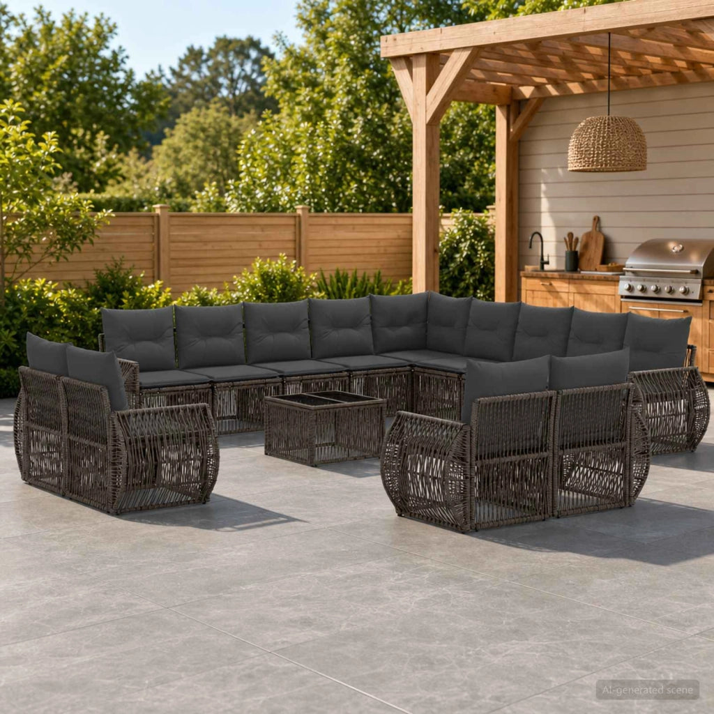 Set Divano da Giardino 14 pz Grigio e Grigio Scuro polyrattan 3435602