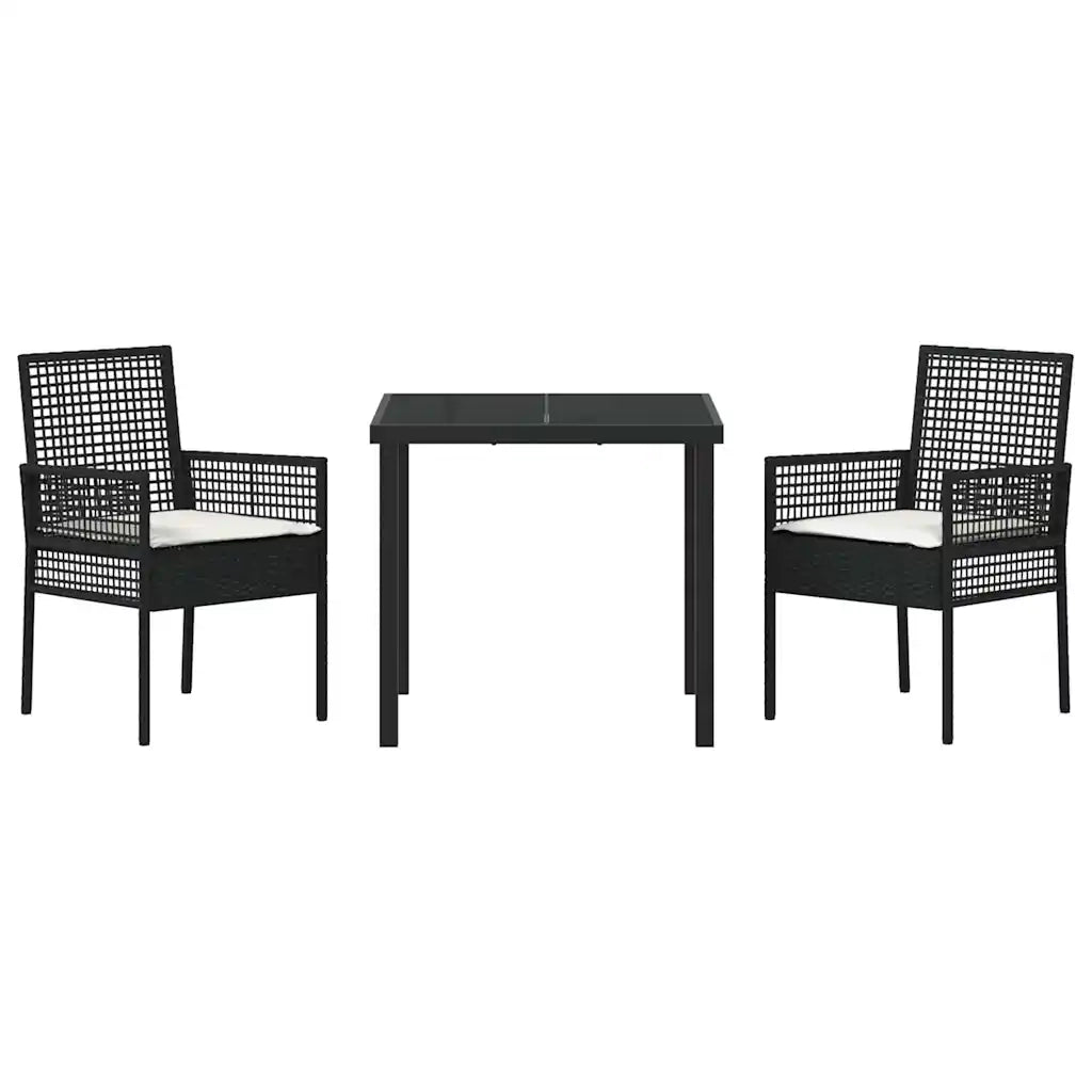 Set da Pranzo per Giardino con cuscino 3 pcs Nero polyrattan