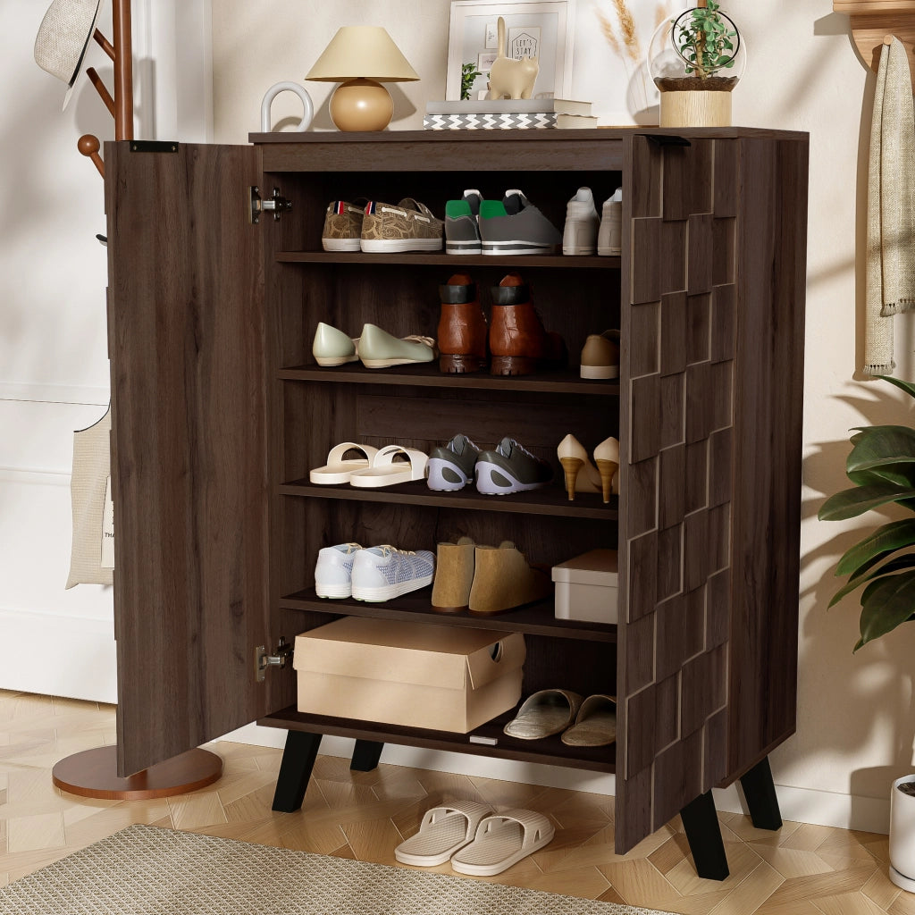OKWISH Scarpiera con 2 Ante, 5 Scomparti e 4 Ripiani Regolabili, per Ingresso o Camera, 80 x 35.5 x 110 cm