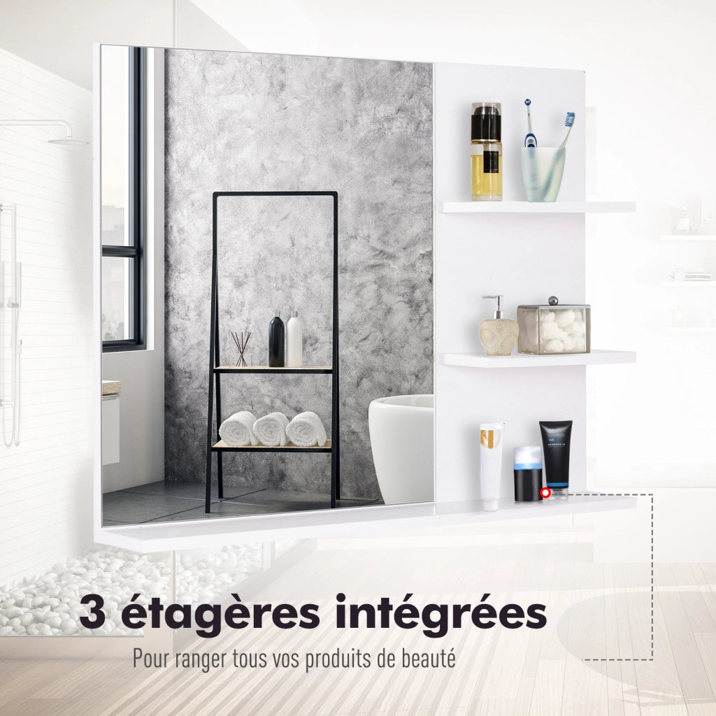 Specchio da Bagno con Mensole ¨C Xylo ¨C 2 Ripiani Laterali + Ripiano Inferiore - MDF Bianco