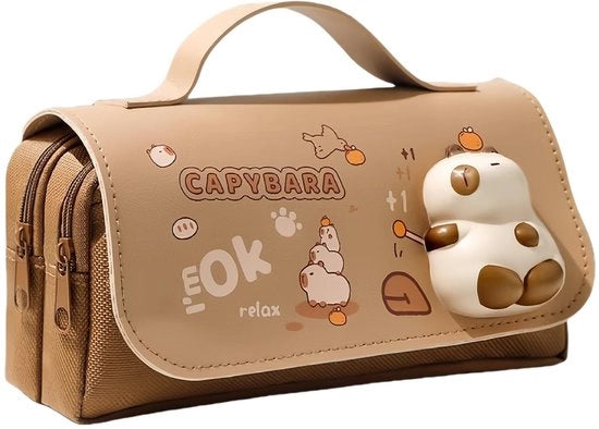 Etui per capybara, borsa cartoon per ragazze con 3 compartimenti, grandi borse, borsa per adolescenti, studentesse, regalo