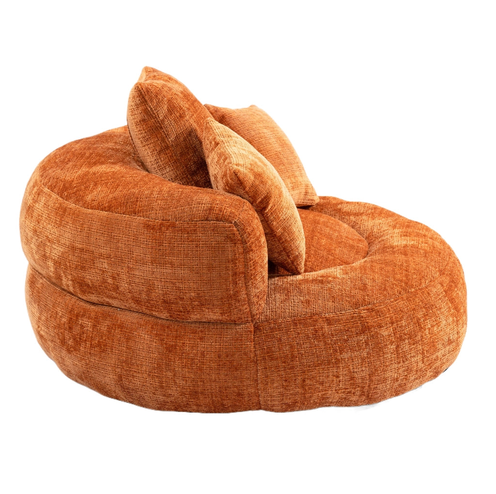 Poltrona relax 108x108x52 cm arancione, 3 cuscini, chenille, senza montaggio