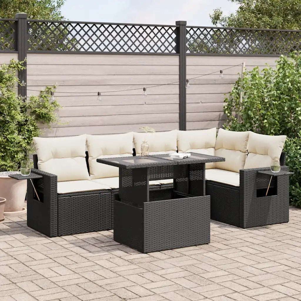 Set Divano da Giardino 6 pz con Cuscini Nero in Polyrattan