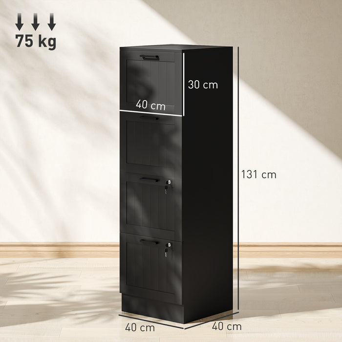 Cassettiera Portadocumenti a 4 Cassetti 40x40x131 cm 2 Serrature in Legno Nero