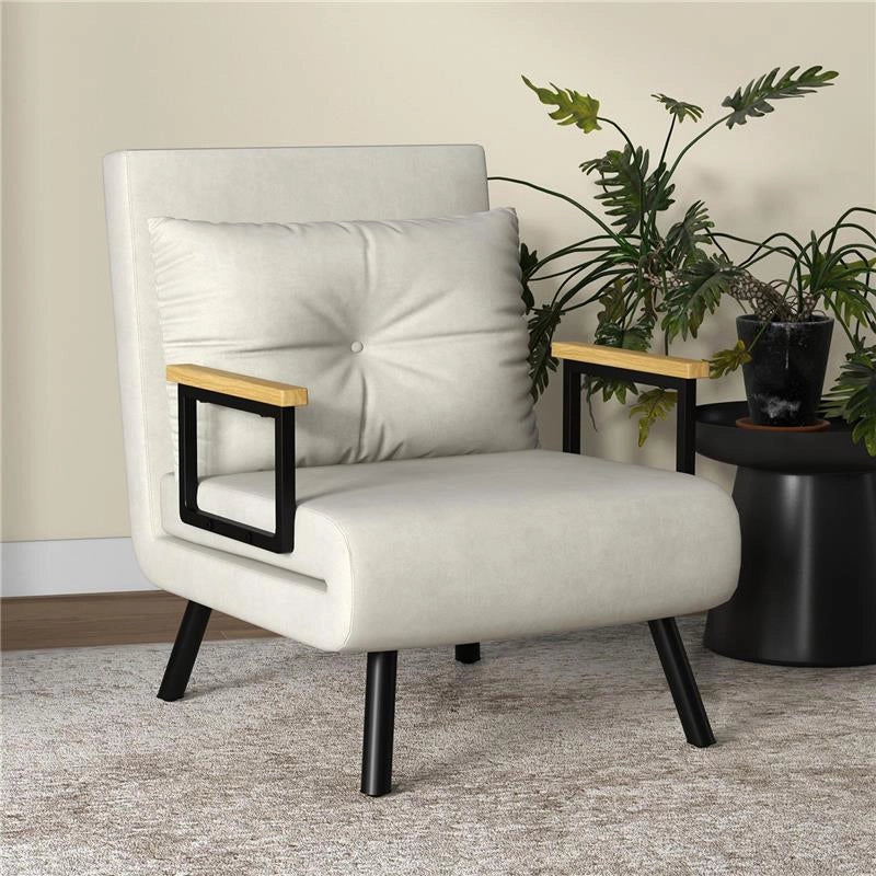 POLTRONA LETTO 3 IN 1 CON SCHIENALE RECLINABILE E CUSCINO IN TESSUTO EFFETTO VELLUTO 63X73X81 CM CREMA