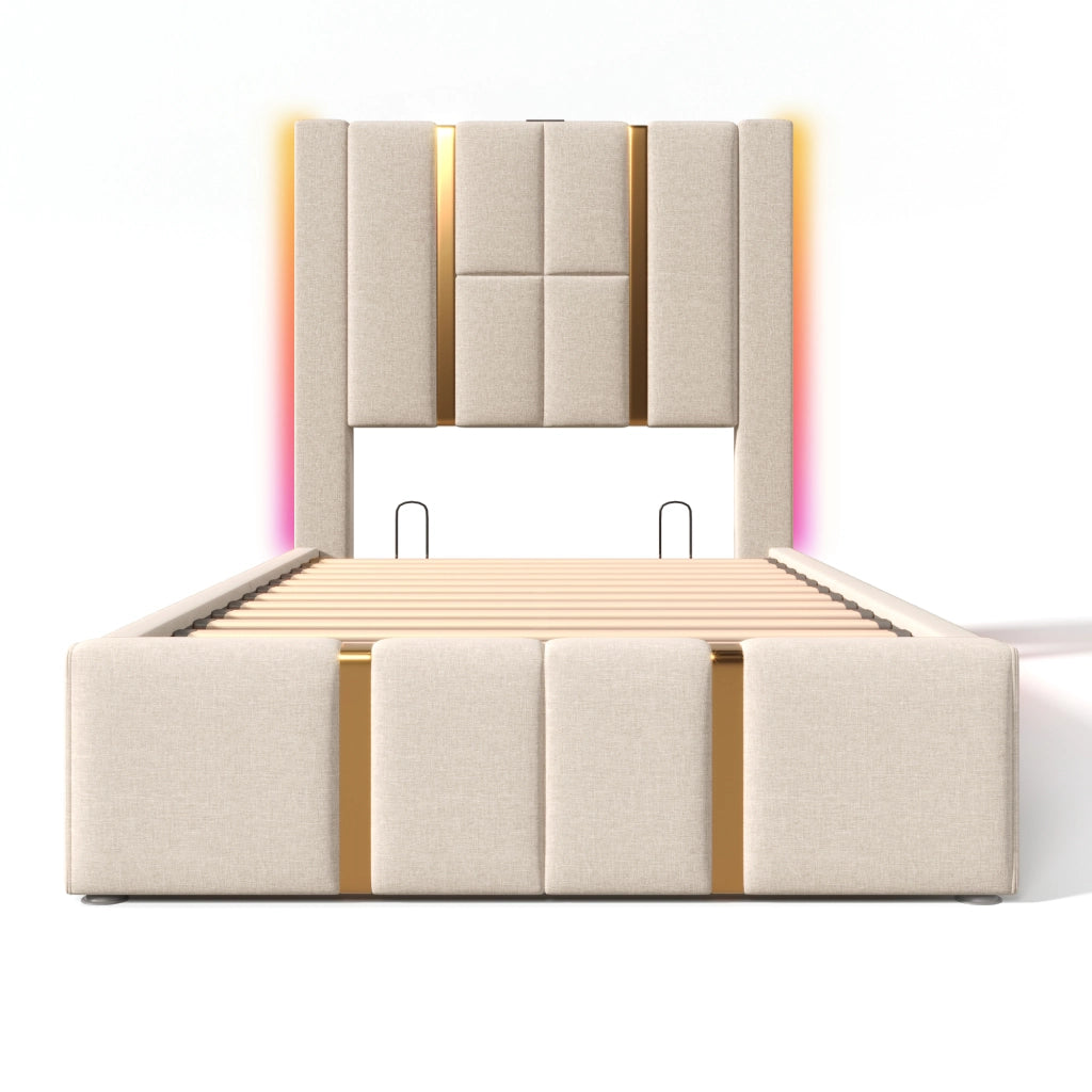Letto singolo 90x200 beige con contenitore