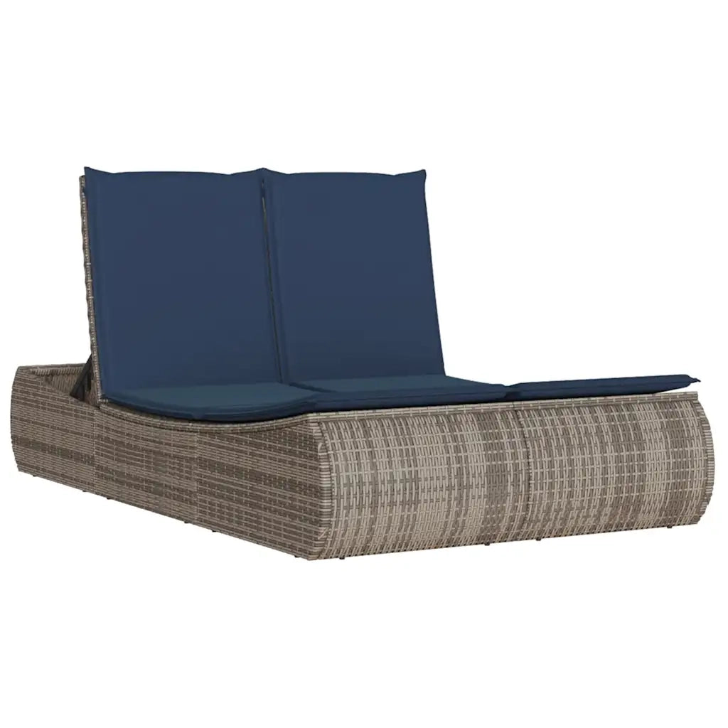 Lettino Prendisole Doppio con Cuscini Grigio in Polyrattan 368097