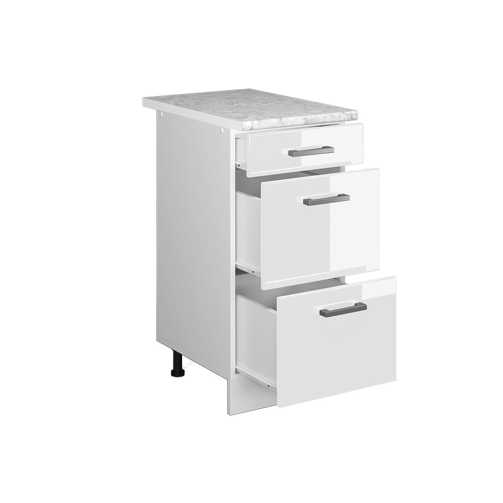 Vicco Mobiletto base per cucina Bianco lucido 40 cm con cassetti PL Marmo