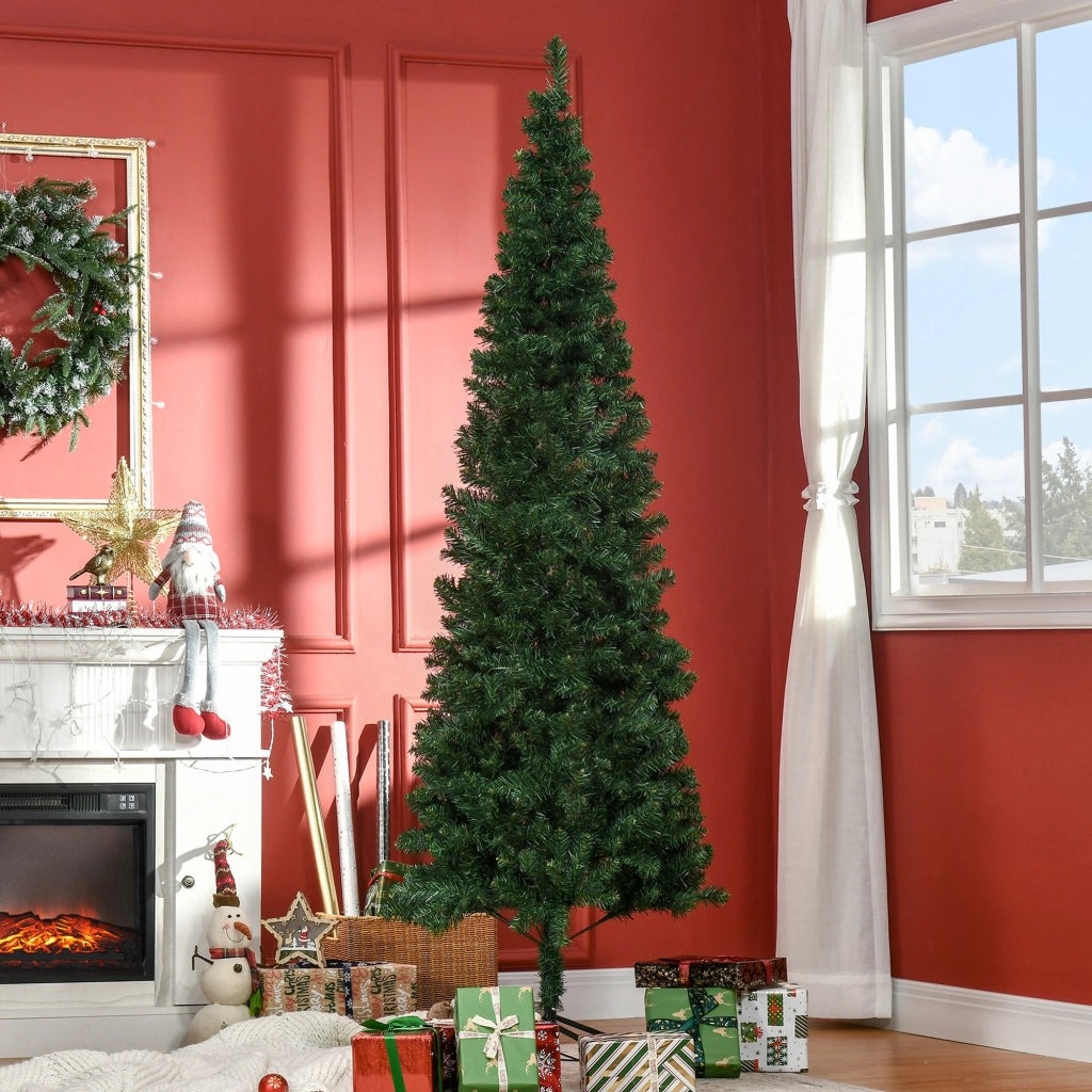 EasyComfort Albero di Natale Slim Artificiale 210 cm con Rami Realistici, Albero di Natale Alto e Stretto con Base Pieghevole, Verde