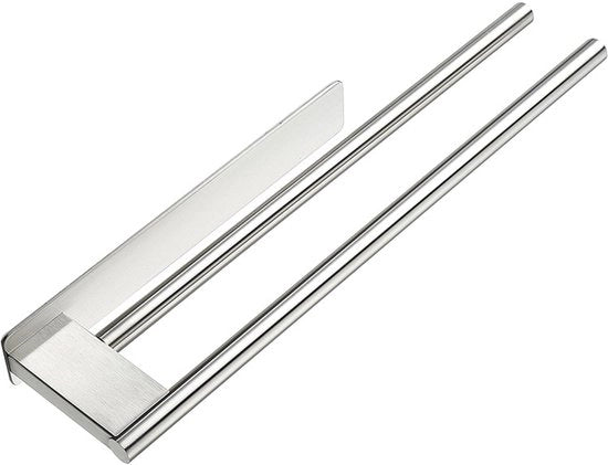 Maniglia per asciugamani per la stanza da bagno - Senza perforazione necessaria - Acciaio inossidabile 304 - Maniglia per asciugamani con doppia barra - Adesivo - Doppie braccia - Montaggio a parete - 39 x 4 x 9,3 cm