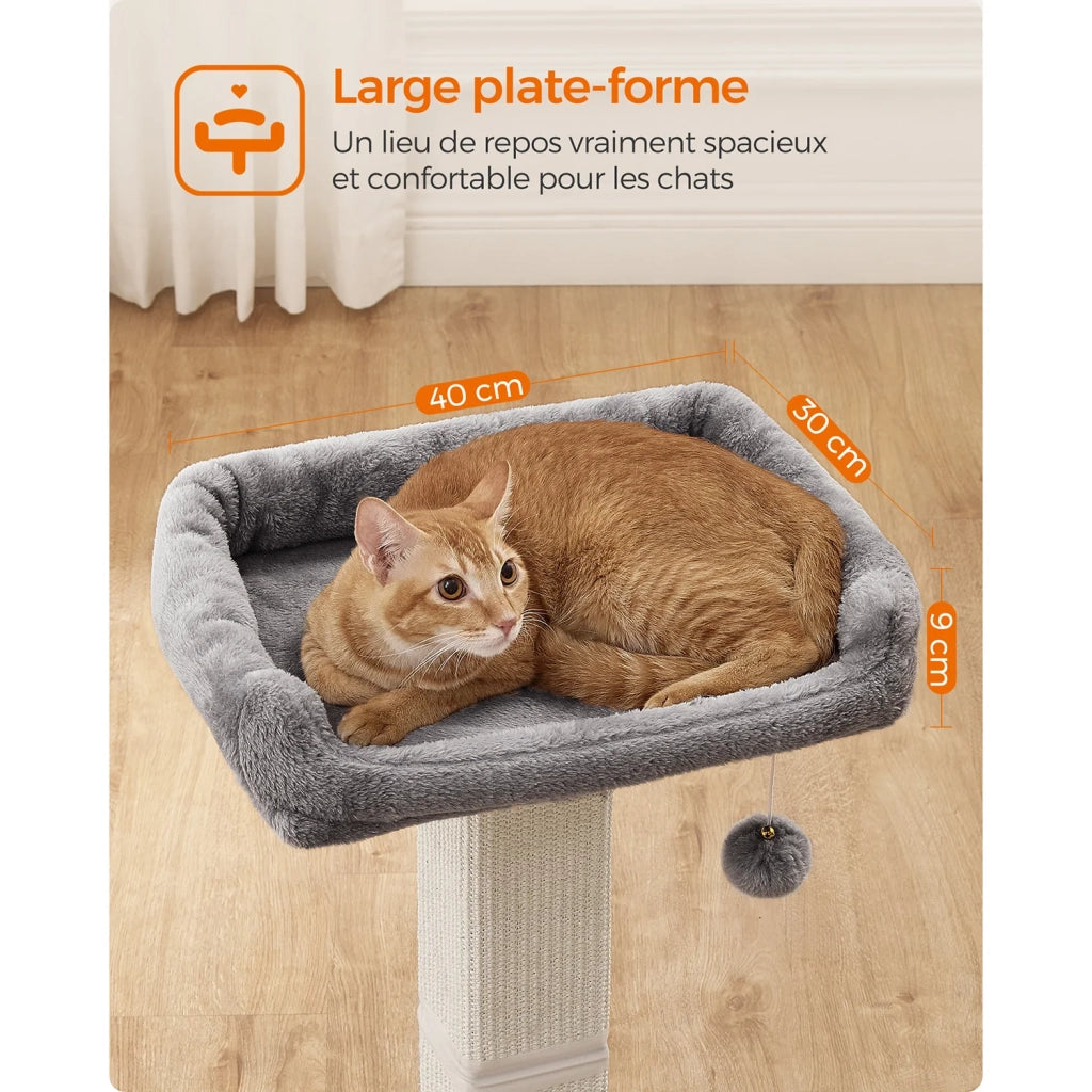 Tiragraffi per gatti con piattaforma in tessuto di peluche 40 x 30 cm albero per gatti altezza 71 cm palo in sisal con nappa grigio chiaro 12_0006010