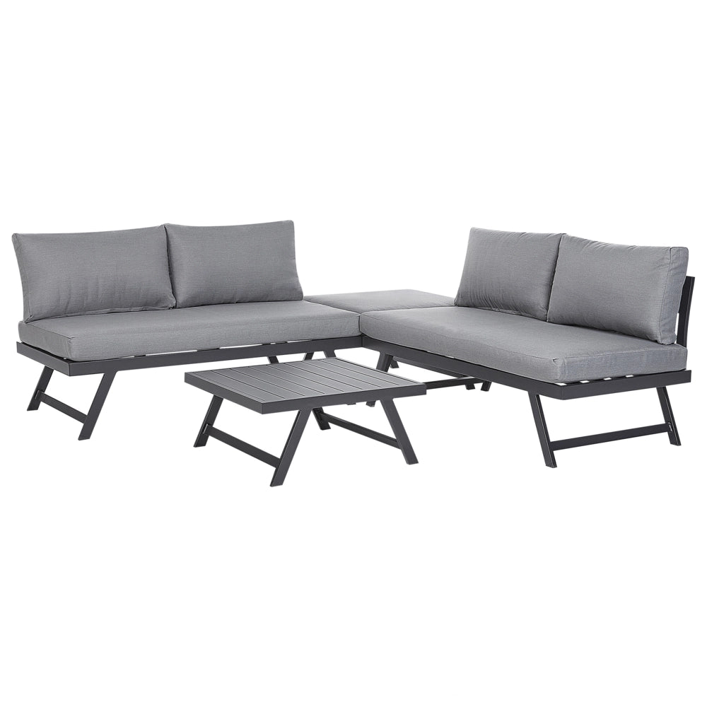 Set Divani Da Giardino 5 Posti grigio e nero Struttura Bianca Sedili Regolabili Tavolino Design Moderno