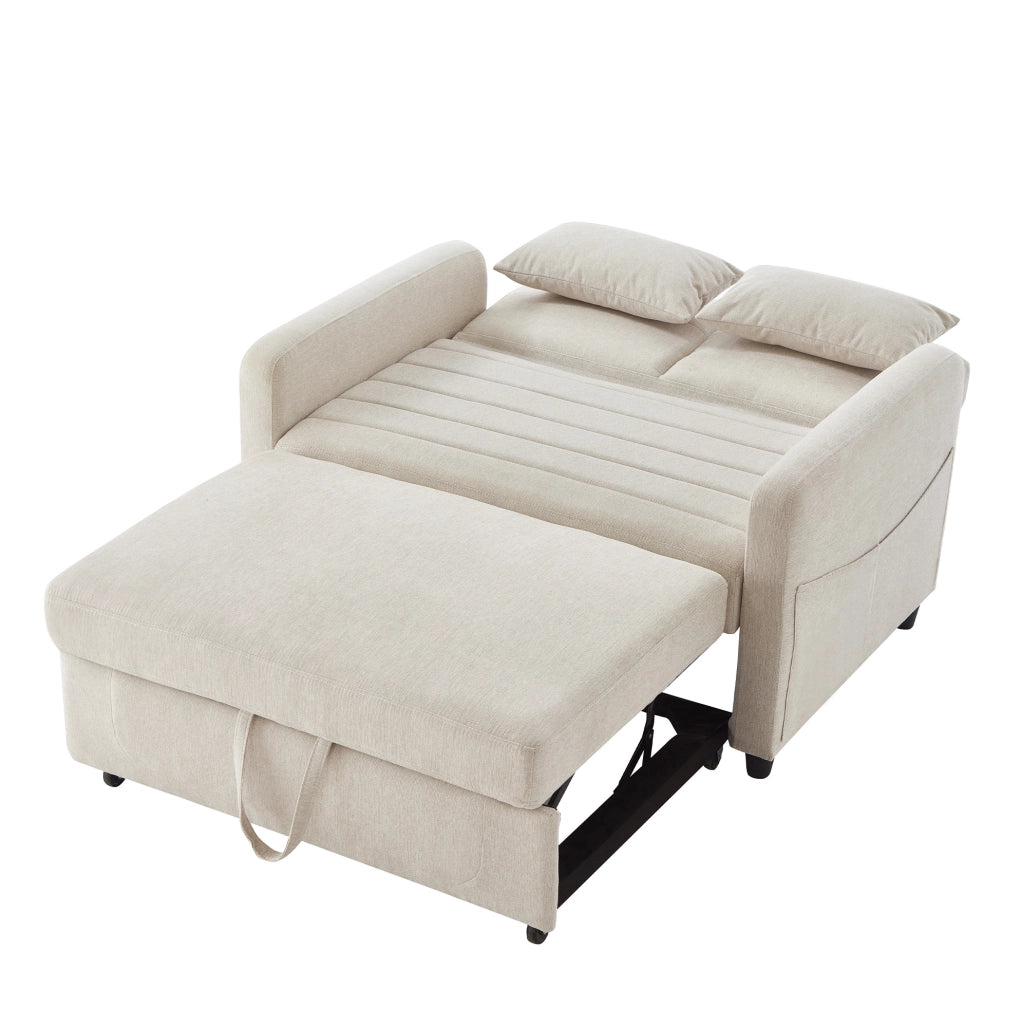 Divano letto estraibile 2 posti beige con schienale regolabile