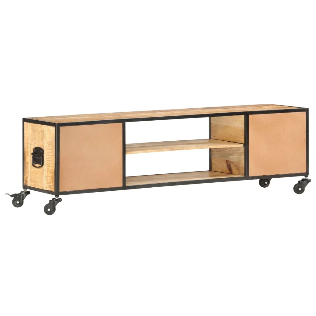 Mobile TV multimediale scaffale per televisione televisore buffet sala da pranzo soggiorno camera da letto 130 x 30 x 39 cm legno massello di mango marrone 02_0025884