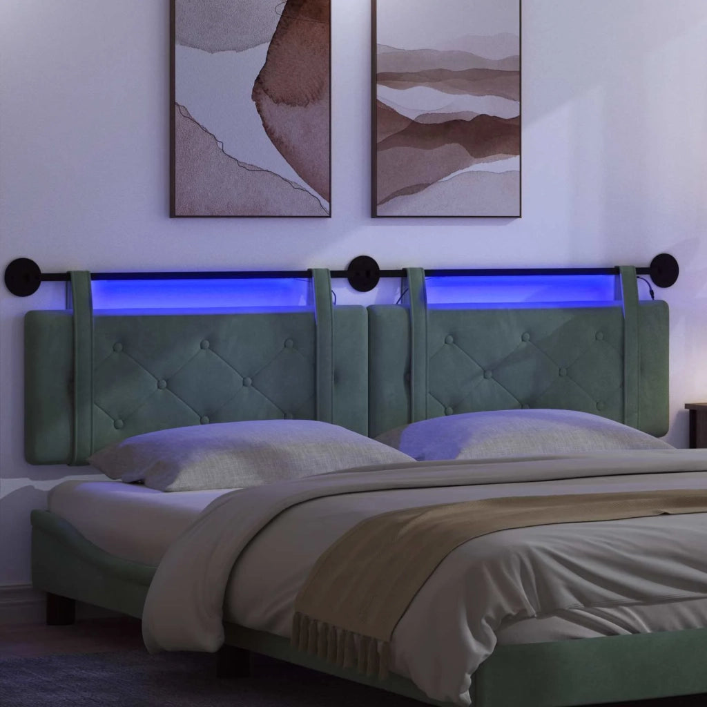 Testiera sospesa Con luce LED Verde Mare Velluto