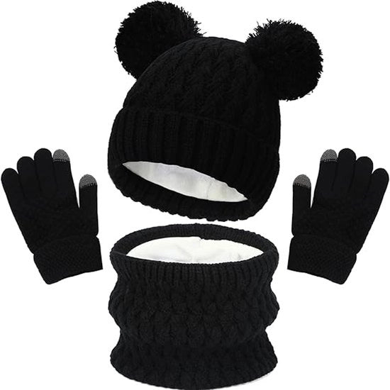 Set di cappello e guanti 3 in 1 - Cappelli - guanti - guanti per donne - bambini - cappello a maglia caldo - guanti touchscreen - accessori invernali per ragazze e ragazzi 2-8 anni - attività estive - bianco
