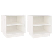 Set di 2 Comodini | Armadio da Notte | Mobiletto da notte Bianchi 40x34x40 cm in Legno Massello di Pino