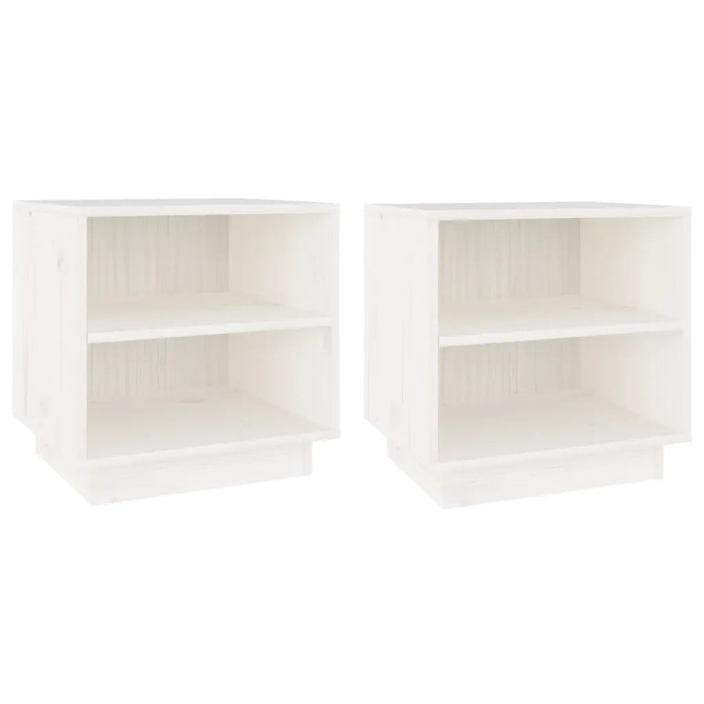 Set di 2 Comodini | Armadio da Notte | Mobiletto da notte Bianchi 40x34x40 cm in Legno Massello di Pino