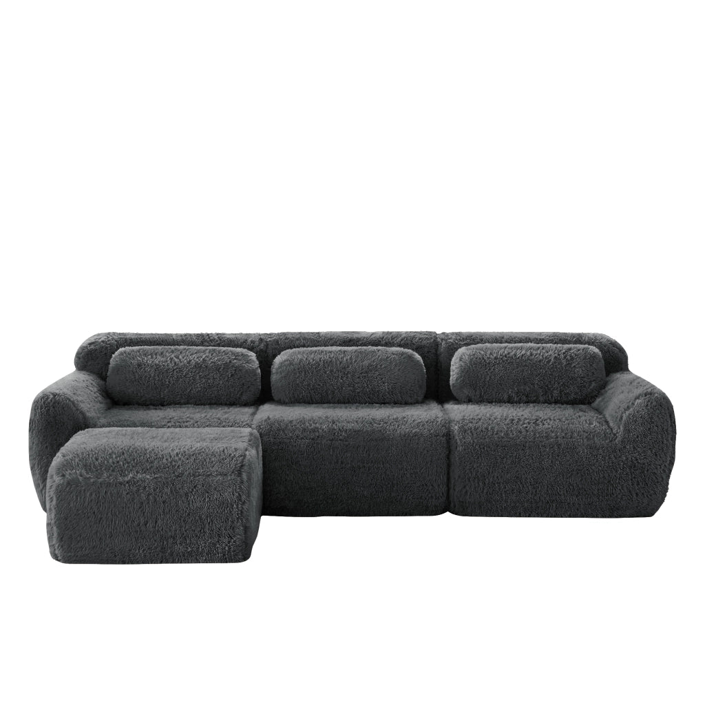 Divano Angolare Modulare A L 2-4 Posti senza Montaggio con Cuscini Seduta Profonda Comfort Nuvola in Peluche Grigio