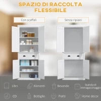 Credenza Alta Cucina con Armadietto e Inferiore e Cassetto Centrale in MDF, Mobile Truciolato e Metallo, 76x40.5x184cm, Bianco|Aosom Italy