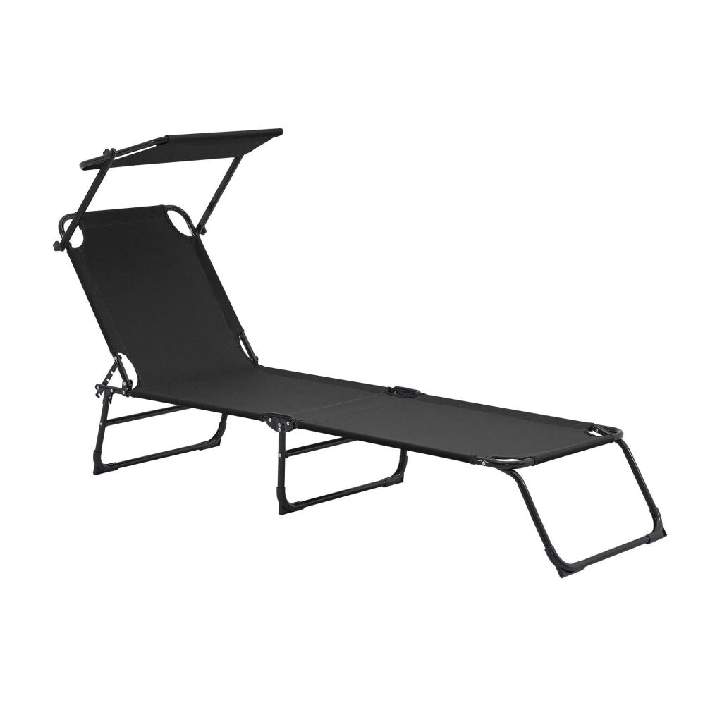 Lettino prendisole pieghevole con parasole acciaio PVC poliestere 187 cm nero 03_0000990