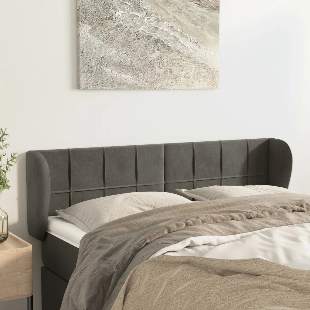 Testiera ad Orecchio-Testata con Orecchie Grigio Scuro 147x23x78/88 cm in Velluto 280549