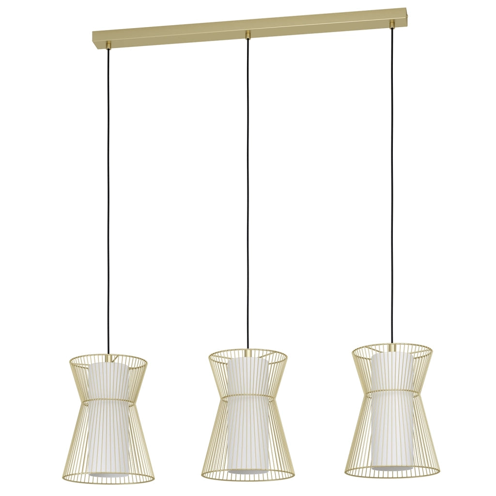 Lampadario A Sospensione Moderno Maseta Acciaio Oro Vetro 3 Luci E27