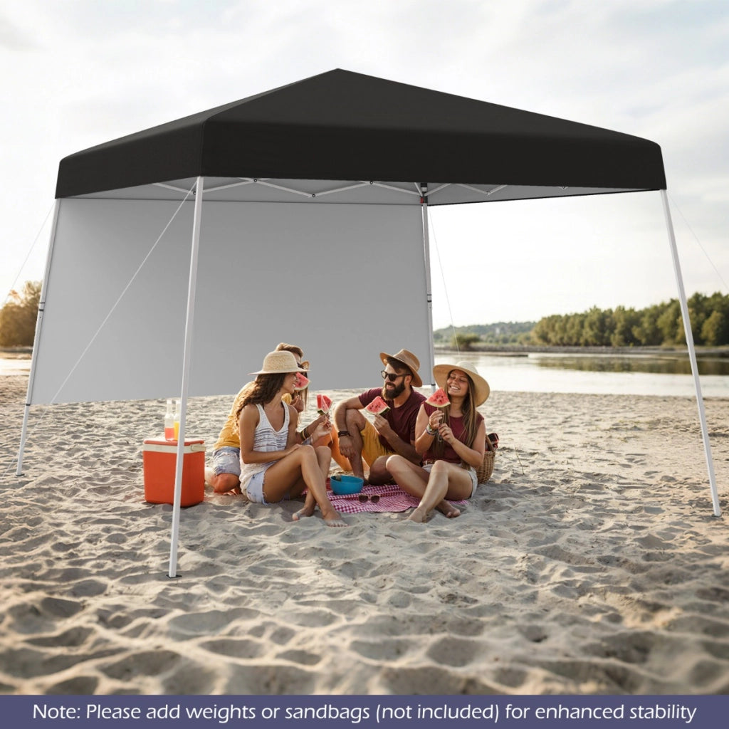 Tenda pop-up con 1 parete laterale e zaino portatile, Riparo per patio esterno pieghevole gazebo per spiaggia Nero-Tende parasole