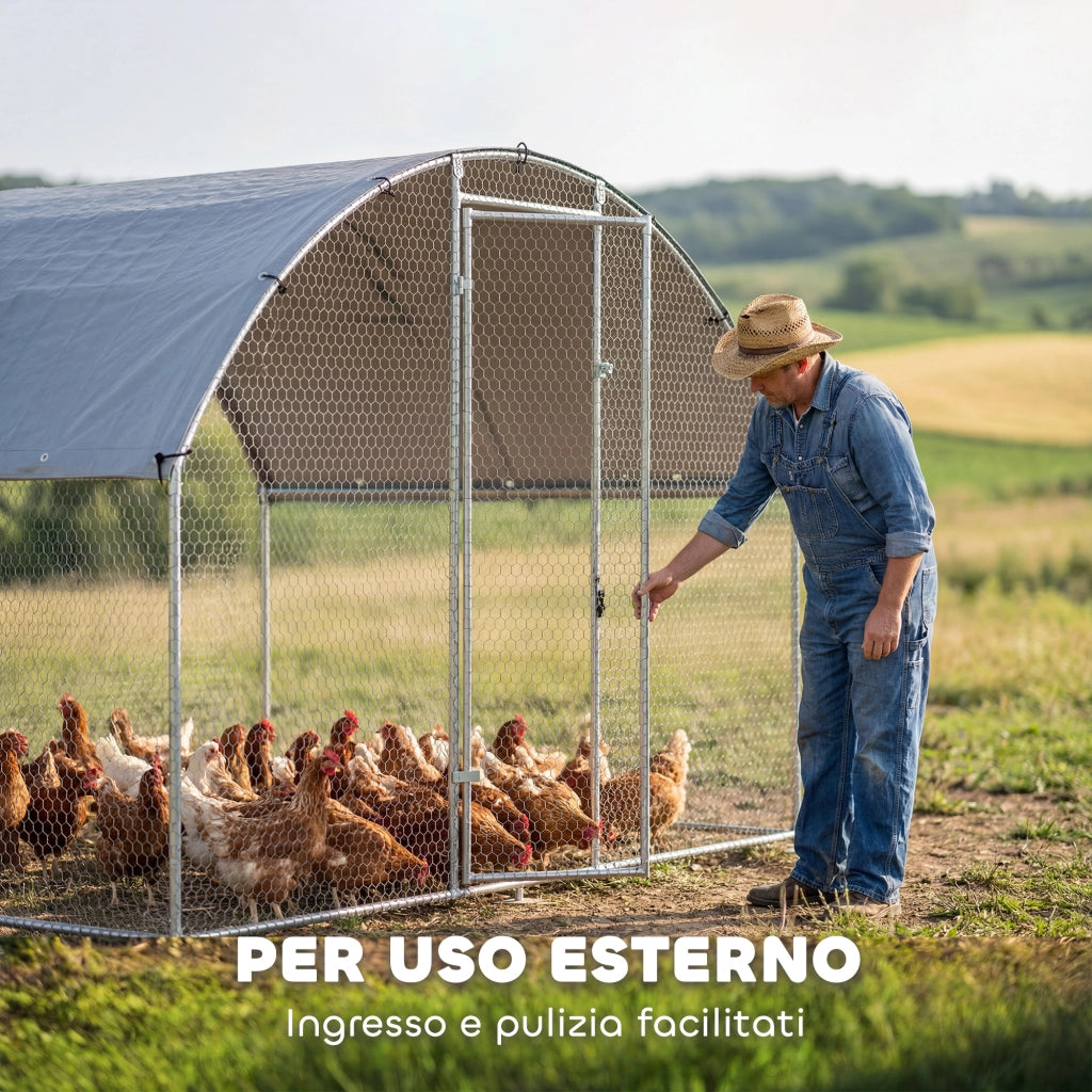 Pollaio per Galline da Esterno ¨C zephmum ¨C Acciaio Zincato Argento 280x170x190 cm