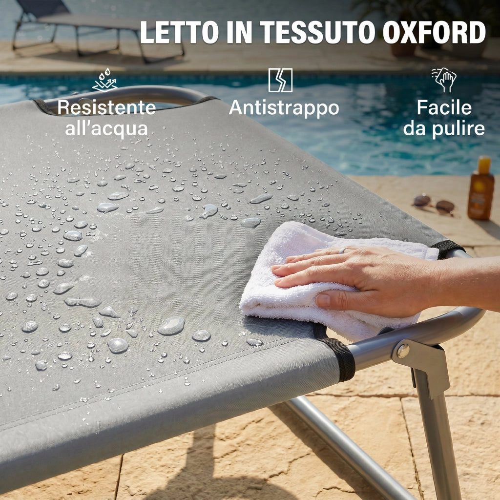 Sdraio da Giardino Pieghevole con Schienale Reclinabile e Tettuccio ¨C Zephmum ¨C Grigio Chiaro