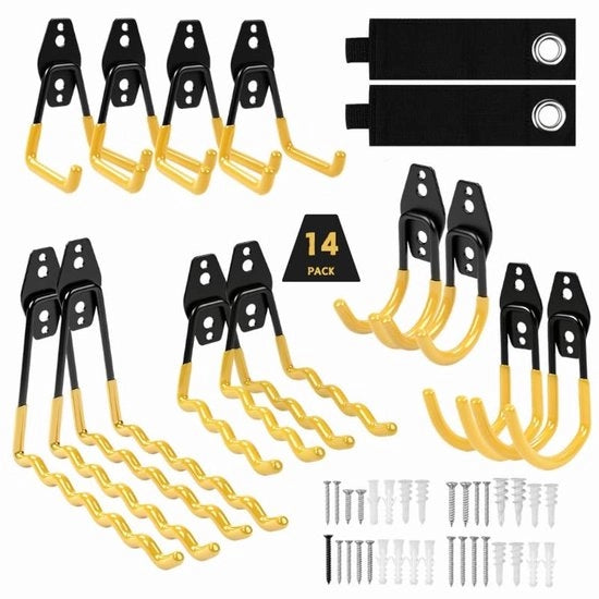 Supporto per oggetti pesanti da parete - 14 pezzi - deposito per giardino/garage - oggetti pesanti - materiale duraturo - deposito efficiente - supporto da parete per oggetti