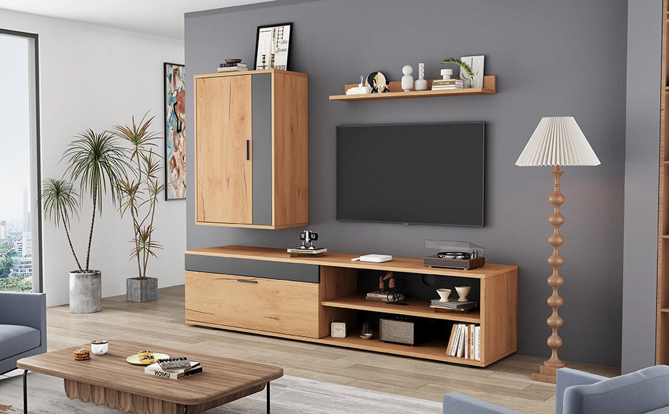 Cassettiera TV Rovere e Nero in truciolare 140 cm