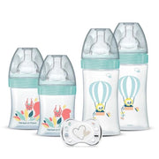 DODIE Set di 4 biberon con tettarella piatta anticolica (2x150 ml e 2x270 ml), + un ciuccio per il parto