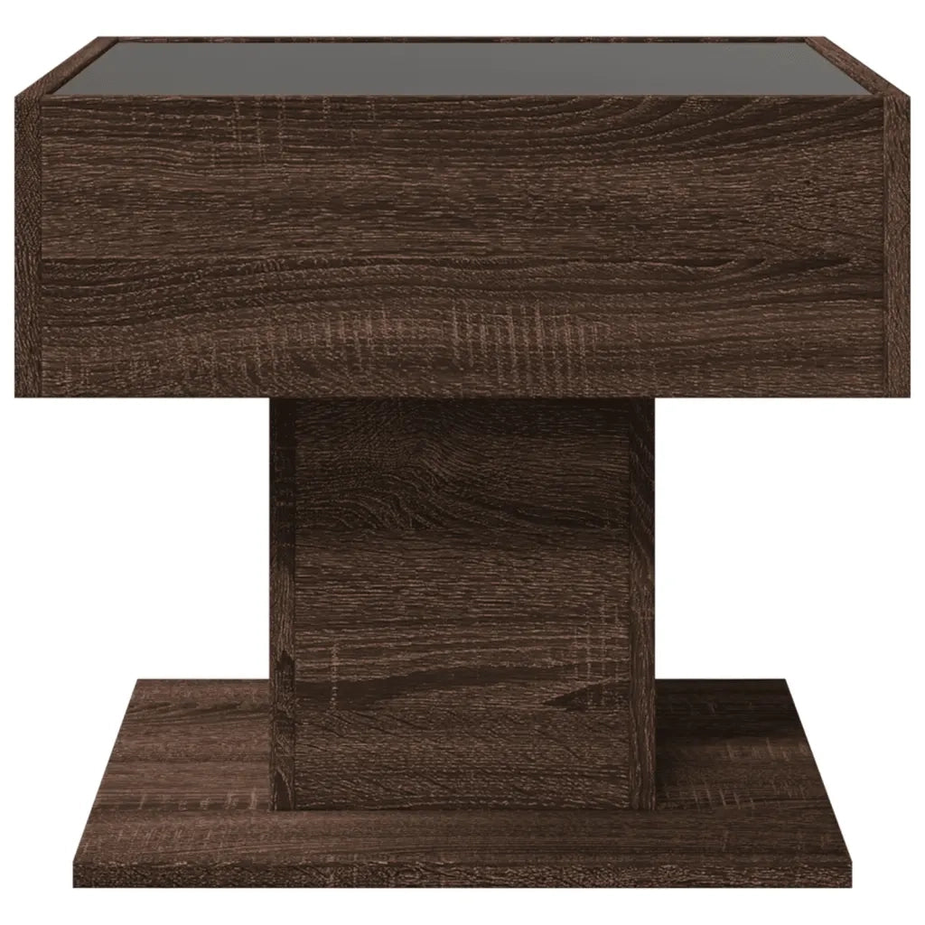 Tavolino Salotto con LED-Tavolino da soggiorno-Tavolo Rovere Marrone 50x50x45 cm Multistrato 511216