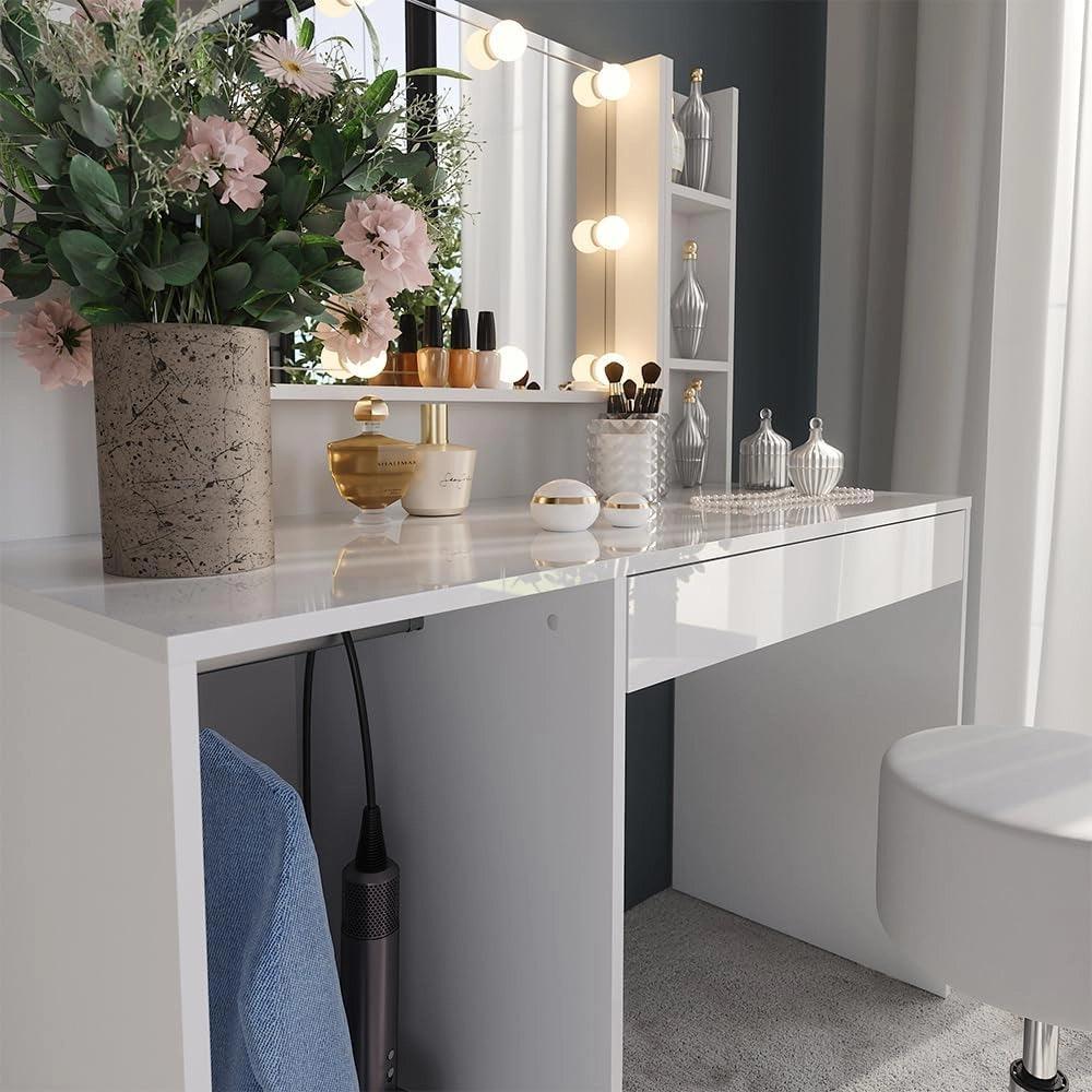 Tavolo da toeletta Sherry, Bianco/bianco lucido, 119.8 cm 5 parti