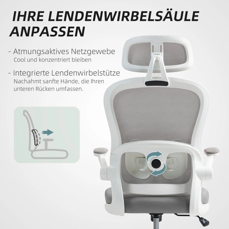 SEDIA UFFICIO ergonomica con schienale in rete grigio, braccioli ribaltabili