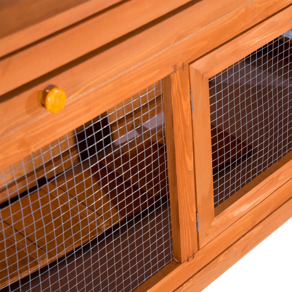 Casetta per conigli da esterno 2 piani ¨C Xylo ¨C legno naturale con tetto, rampa e vassoi estraibili 120x48x100 cm