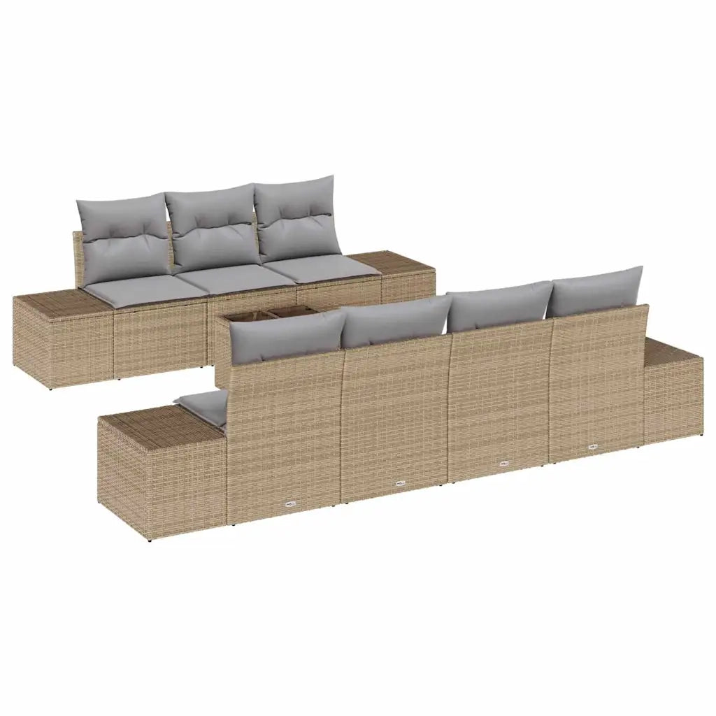 Set Divano da Giardino con cuscino 8 pcs Beige polyrattan