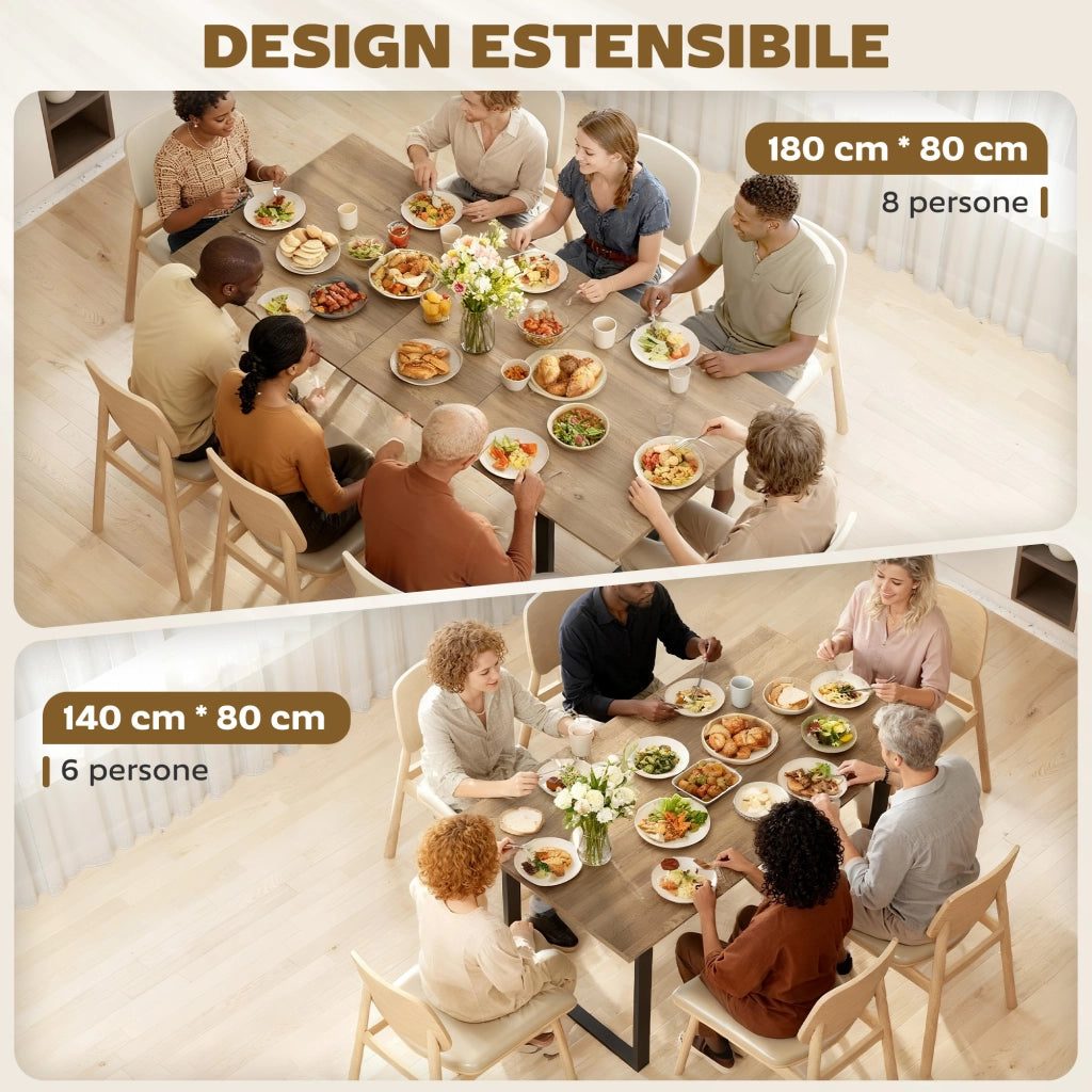 Tavolo da Pranzo Allungabile Rotondo in Legno e Acciaio ¨C Zephmum ¨C Effetto Rovere e Nero, 180x80x75 cm
