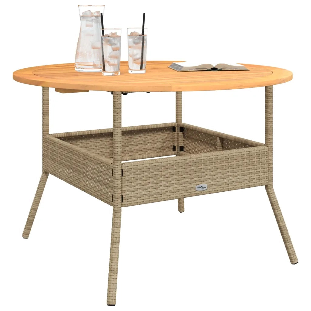 Tavolo Giardino Piano Legno Acacia Beige Ã˜110x71 cm Polyrattan