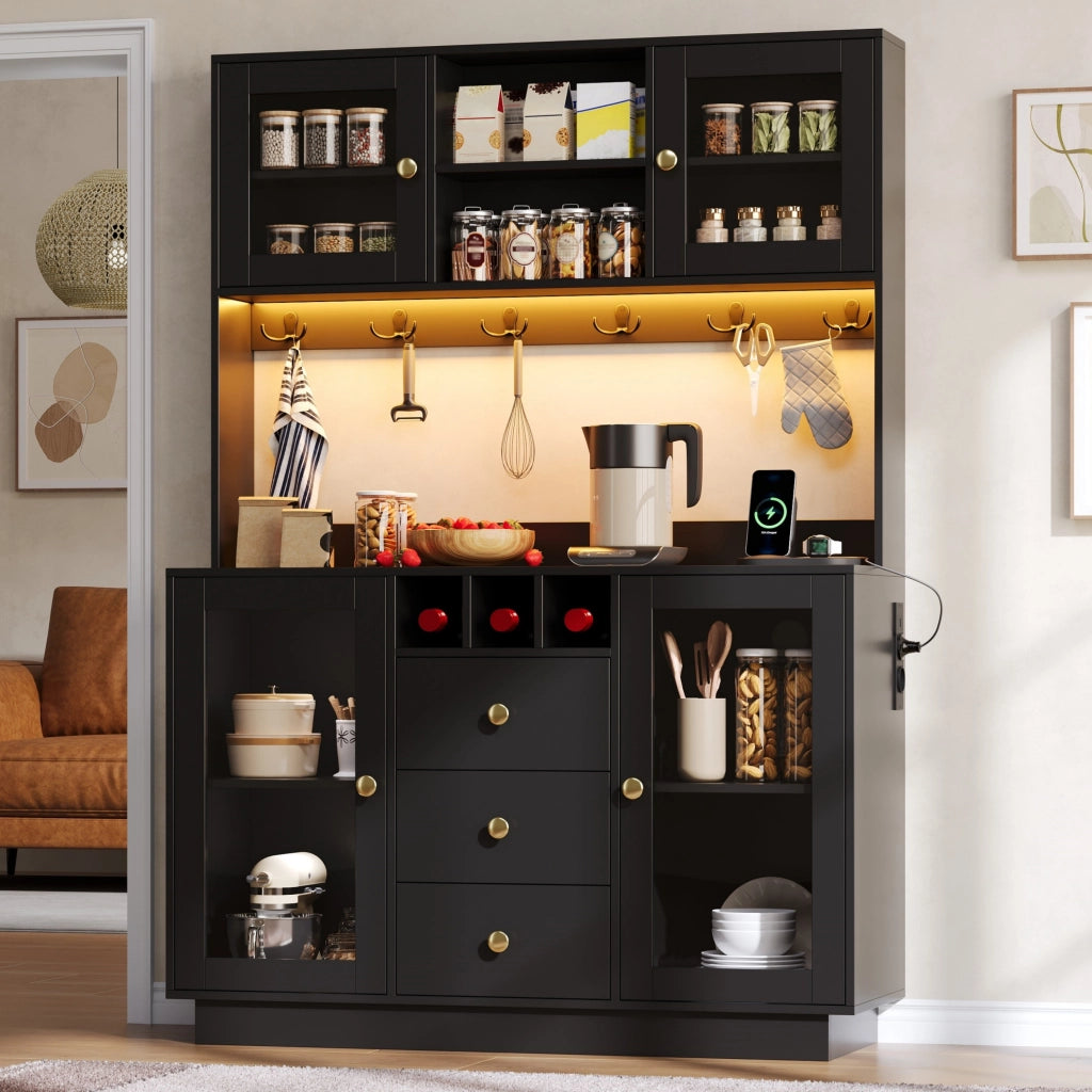 Credenza da cucina 120x40x170 cm con LED RGB e prese in MDF nero