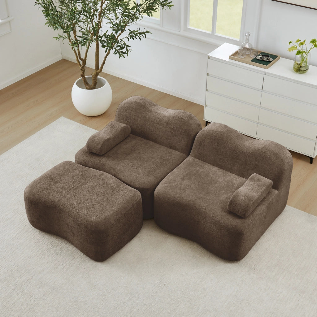 Divano Angolare Modulare 2 Posti con Ottoman ¨C MINIMAL ¨C Tessuto Marrone, Braccioli Mobili