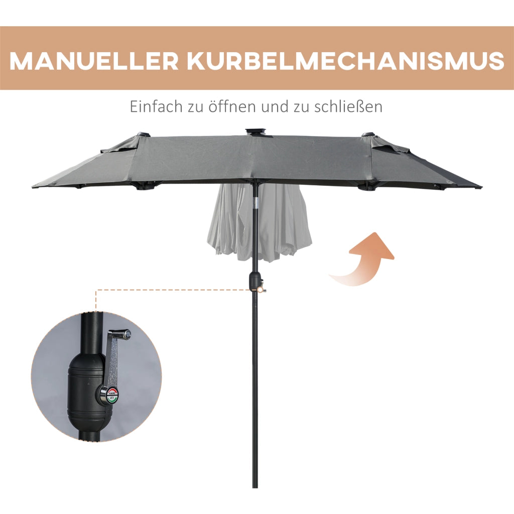Ombrellone doppio inclinabile con pannello solare e LED ¨C zephmum ¨C grigio, acciaio, 292x150x218 cm