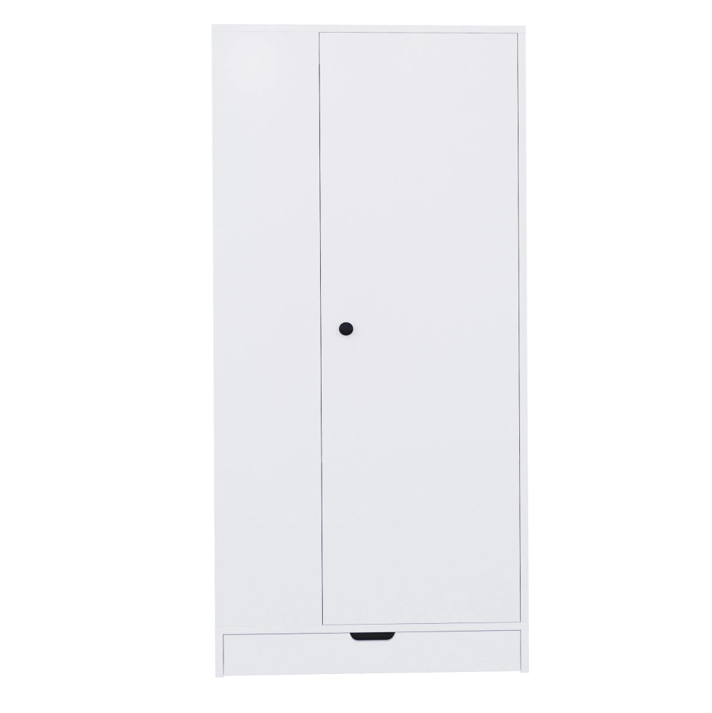 Armadio guardaroba bianco a 1 anta con ripiani e cassetti, 70×40×170 cm