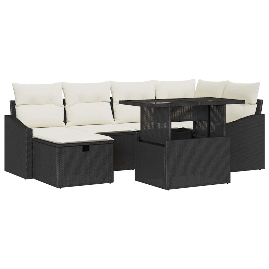 Set Divano da Giardino con cuscino 7 pcs Nero polyrattan